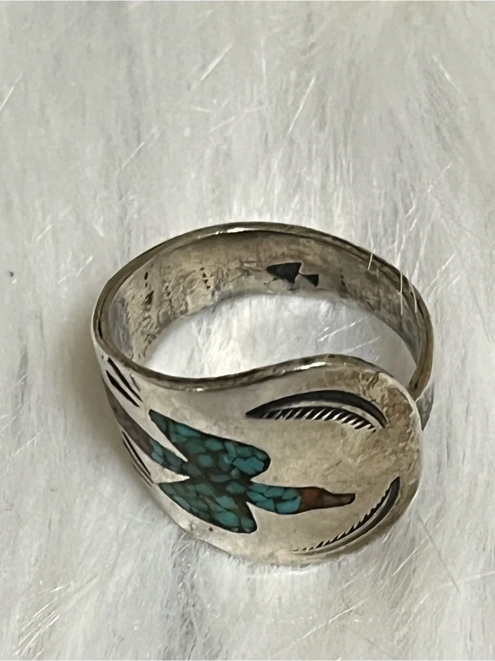 Navajo Style Thunderbird Spoon Ring